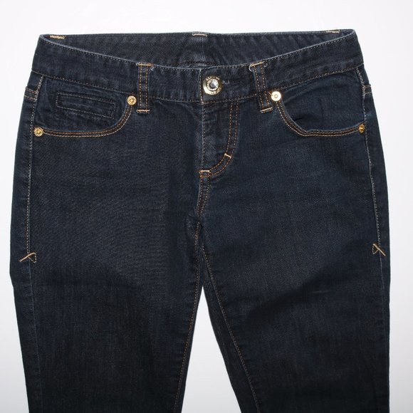 Armani Exchange Jewel Button Denim Blue Cuff Jeans - Picture 2 of 8